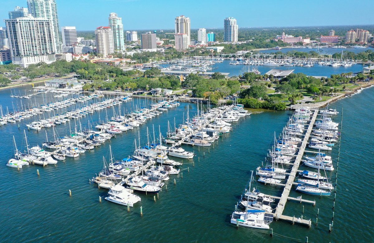 Boats docked along the St. Petersburg waterfront