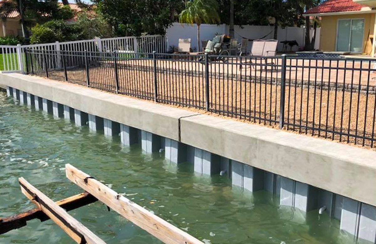 Clean seawall along a Tampa Bay waterfront
